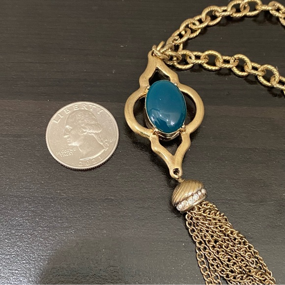 Vintage Double Sided Semi-Precious Stone Gold-tone Chain Tassel Necklace - Picture 11 of 16